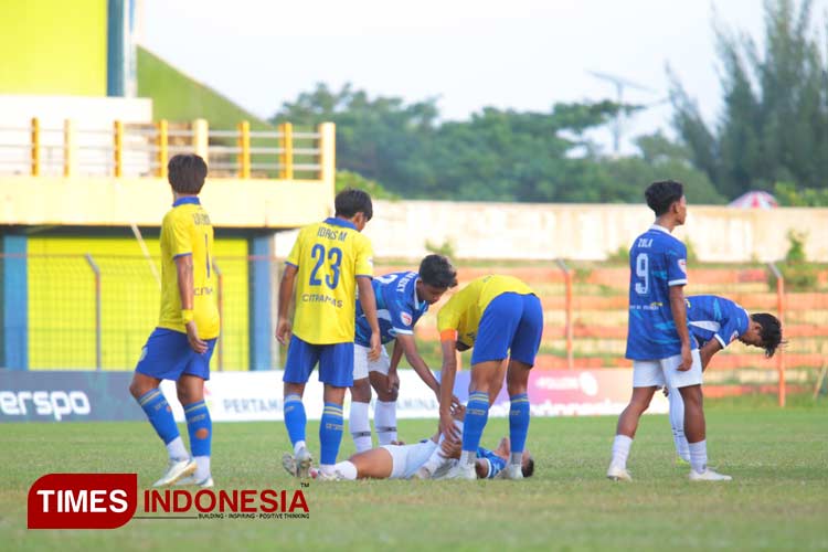 Persiku Kudus mulus menyapu bersih seluruh kemenangan dalam putaran Liga 3 Nasional di Stadion Wergu Wetan Kudus. (FOTO: Ihza Fajar Azhari/TIMES Indonesia)