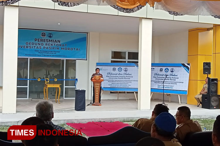 Rektor Unipas Morotai, Irfan Hi Abdurrahman, ST, MT saat beri sambutan, Senin, 13 Mei 2024. (Foto: Munces For TIMES Indonesia)
