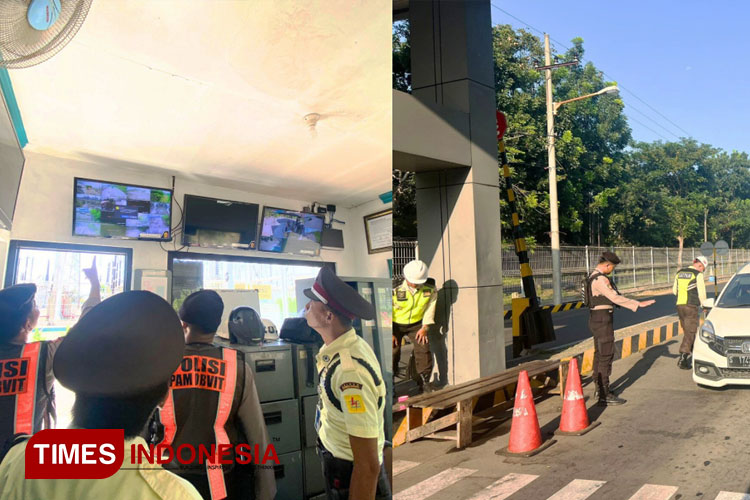 Petugas melakukan pemeriksaan kendaraan di Pos GITET dan memantau melalui CCTV. (FOTO: Polres Probolinggo for: TIMES Indonesia)