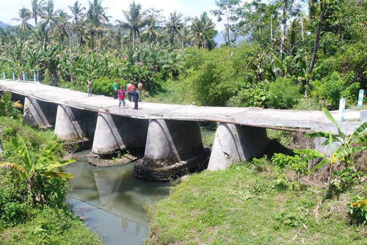 Tampak kondisi jembatan Kondang Kutuk di Lebakharjo, Kecamatan Ampelgading, Kabupaten Malang, yang pondasinya mengkhawatirkan akibat tergerus banjir. (Foto: Dok PU Bina Marga Malang for TIMES Indonesia)