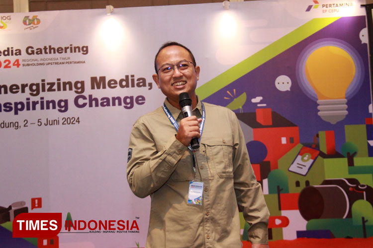 Corporate Secretary PHE, Arya Dwi Paramita, dalam Media Gathering Pertamina EP Cepu di Bandung. (Foto: Akmal/TIMES Indonesia).