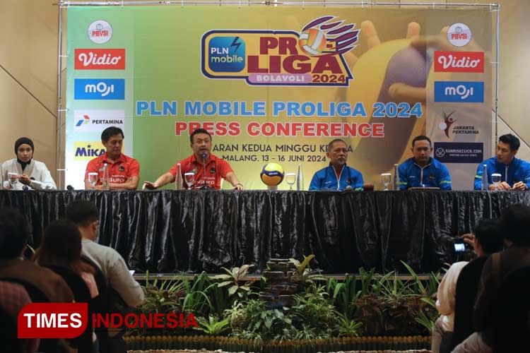 Konferensi pers gelaran Proliga 2024 di Malang oleh tim tuan rumah Pertamina. (Foto: Tria Adha/TIMES Indonesia)