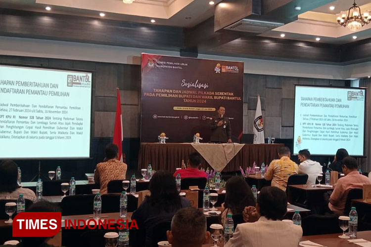 Komisioner KPU Bantul saat melakukan kegiatan sosialisasi tahapan Pilkada Bantul (Foto: Edis / TIMES Indonesia)