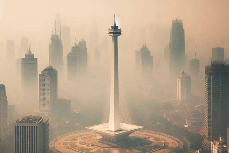 Ilustrasi: Monas dikelilingi polusi udara yang parah. (Foto: TIMES AI Academy)