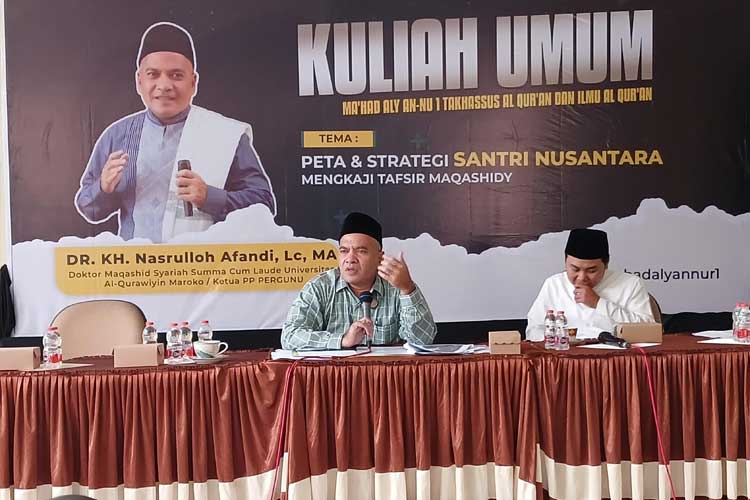 Pakar Maqashid Syariah, DR KH Nasrullah Afandi, saat mengisi Kuliah Umum di Ma'had Aly An-Nur 1 Bululawang, Kabupaten Malang. (Dok. For TIMES Indonesia)