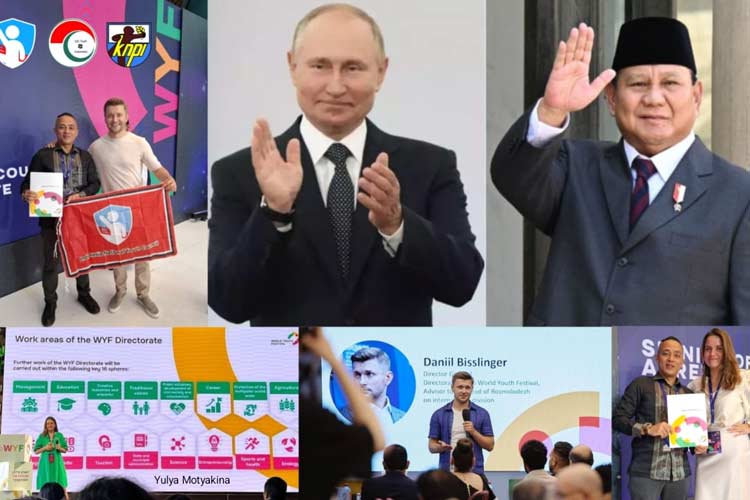 Photo collage of The International Congress of WYF in Moscow, along with the newly elected President of Indonesia Prabowo Subianto (right) and the President of Russia Vladimir Putin. (Photo: NYC indonesia)