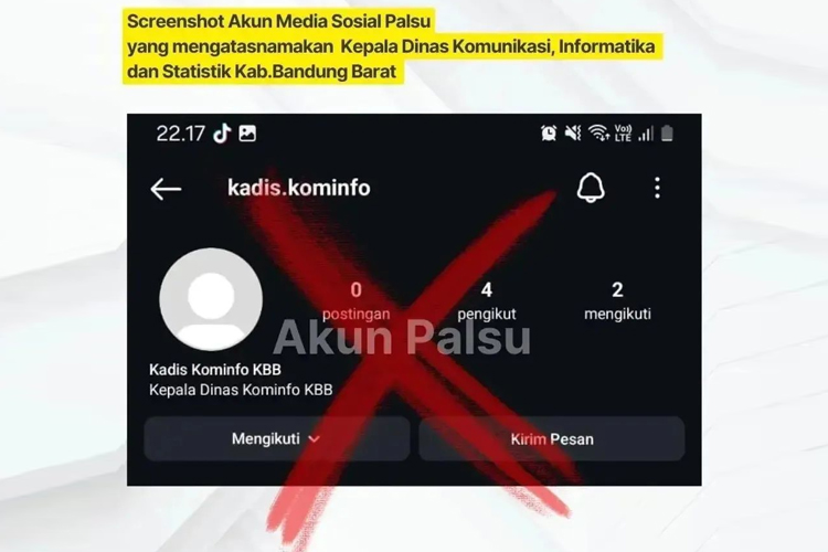 Tangkapan layar pencatutan nama Kadis Kominfo KBB, Yoppie Indrawan di Medsos yang diduga akan di jadikan sebagai modus penipuan / Foto: @diskominfotik_kbb //