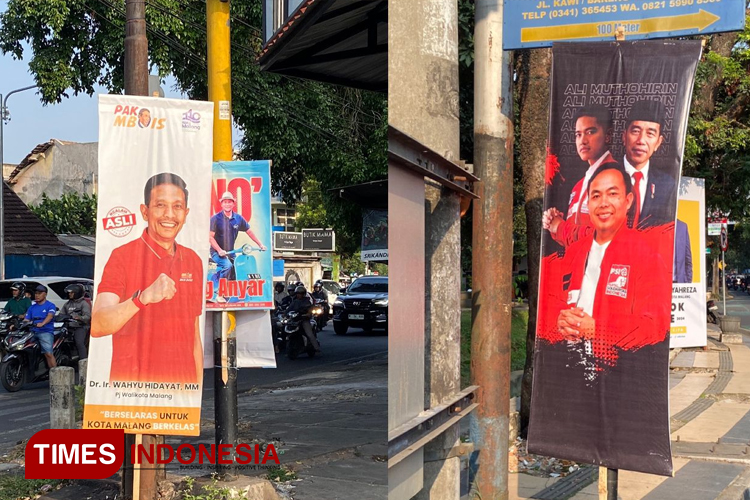 Spanduk Wahyu Hidayat dan Ali Muthohirin yang dirumorkan berduet di Pilkada Kota Malang 2024. (Foto: Rizky Kurniawan Pratama/TIMES Indonesia)