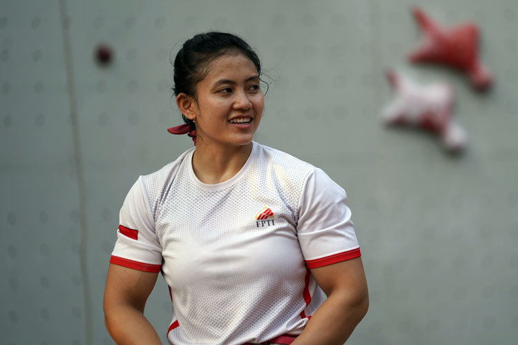 Pemanjat nomor speed putri Indonesia, Desak Made Rita Kusuma Dewi (Foto: Agus Susanto/Kompas)