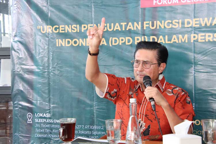 Fadel Muhammad saat Dialog Publik Forum Gerakan Untuk Rakyat (Guntur) di bilangan Tebet, Jakarta Selatan, Sabtu (27/7/2024).