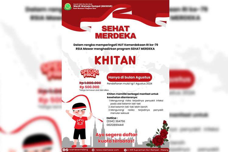 Banner program sehat merdeka yang diadakan oleh RSIA Mawar pada bulan kemerdekaan. (FOTO: Istimewa)