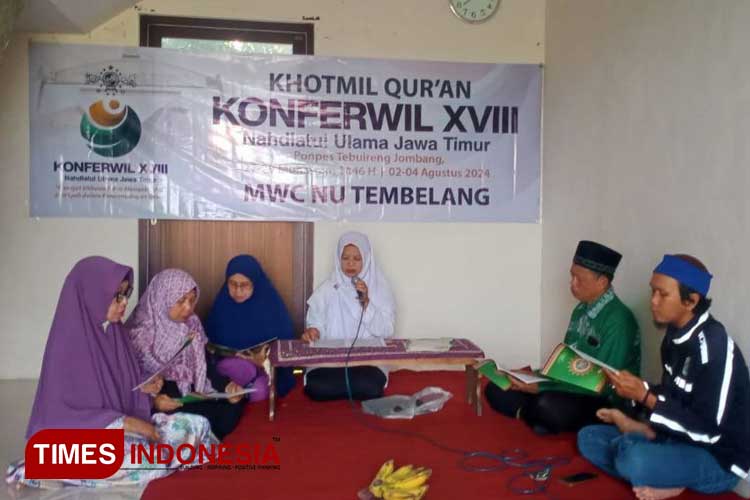 Khotmil Quran yang digelar di MWC NU Tembelang, Kabupaten Jombang sebagai pembuka Konferwil NU Jatim 2024, Jumat (2/8/2024) (FOTO: Rohmadi/TIMES Indonesia)