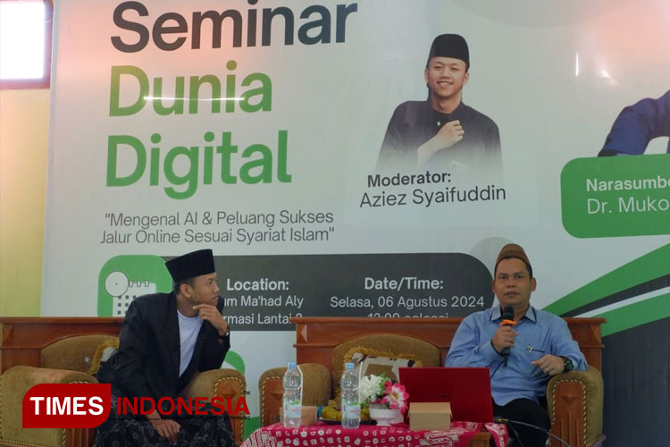 Seminar pemanfaatan AI dalam penulisan ilmiah di Ma'had Aly Al-Tarmasi Pacitan. (FOTO: Yusuf Arifai/TIMES Indonesia)