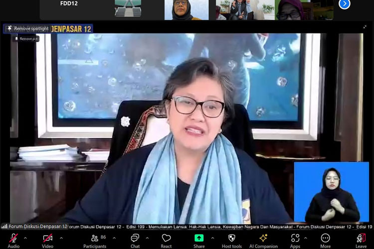 Wakil Ketua MPR RI, Lestari Moerdijat saat membuka diskusi secara daring bertema Memuliakan Lansia: Hak-Hak Lansia, Kewajiban Negara dan Masyarakat yang digelar Forum Diskusi Denpasar 12, Rabu (7/8/2024).