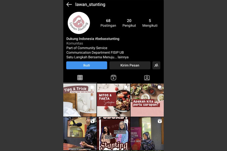 Tampilan layar instagram sebagai salah satu bentuk kampanye melawan stunting. (Foto: Tangkapan Layar)