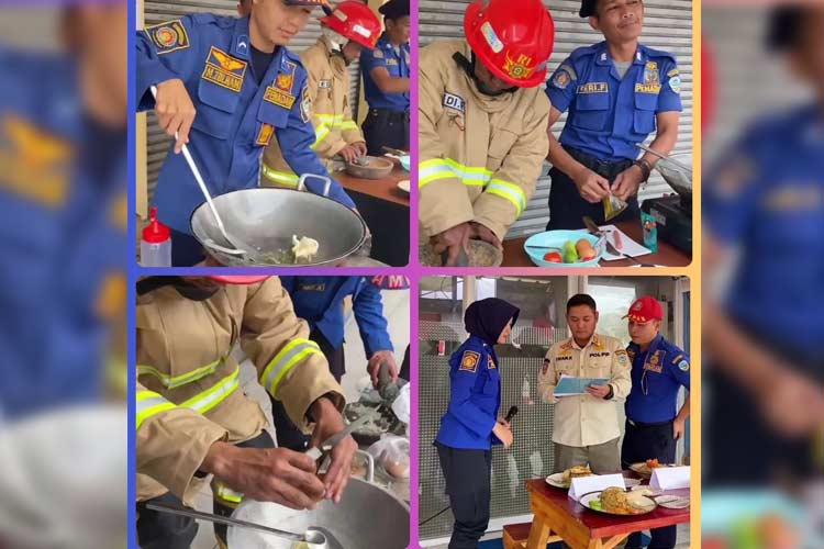 Kolase foto Suasana Semarak Lomba Memasak Nasi Goreng Kahuruan di Mako Pemadam Kebakaran, Kota Tasikmalaya, Jawa Barat, Kamis (15/8/2024). (Foto: Dok. Damkar Kota Tasikmalaya) 