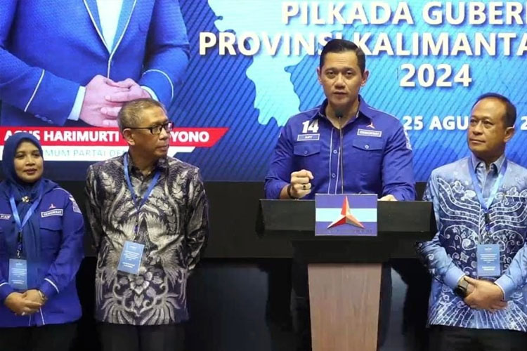 Ketum DPP Demokrat AHY saat sambutan usai menyerahkan rekomendasi bakal calon kepala daerah se Indonesia. (FOTO: Tangkapan Layar)