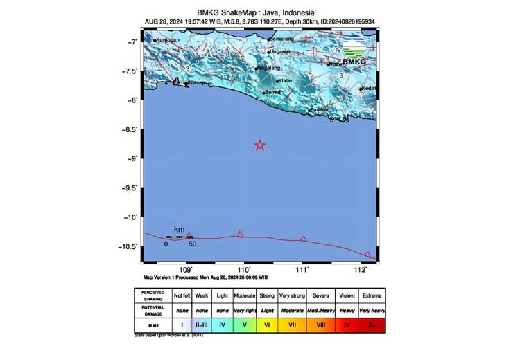 Peta gempa Gunungkidul DiY. (FOTO: BMKG)