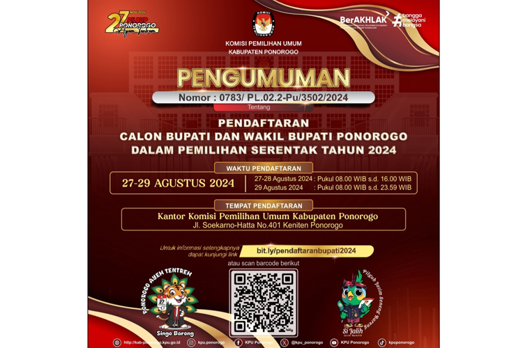 KPU Ponorogo Buka Pendaftaran bupati dan wakil bupati Ponorogo 2024. (Foto: KPU Ponorogo for TIMES Indonesia)