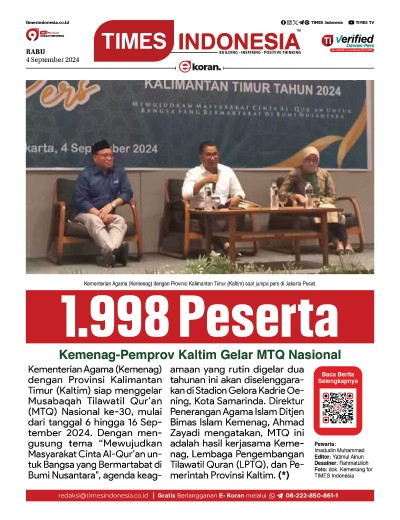 Edisi Rabu, 4 September 2024: E-Koran, Bacaan Positif Masyarakat 5.0