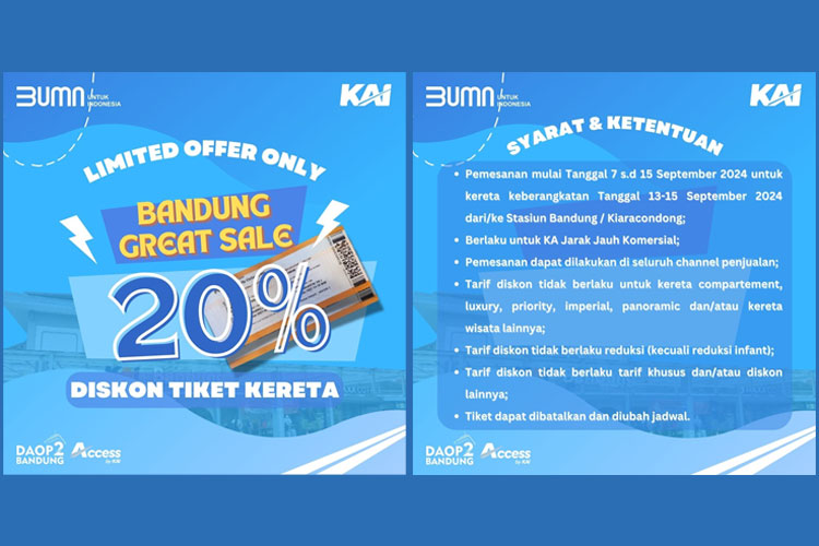 PT. KAI Daop 2 Bandung Tawarkan Diskon 20 Persen untuk Pembelian Tiket KA Jarak Jauh