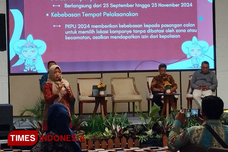 Suasana Sosialisasi Peraturan Komisi Pemilihan Umum (PKPU) Nomor 13 Tahun 2024 tentang Kampanye Pemilihan Gubernur dan Wakil Gubernur, Bupati dan Wakil Bupati, serta Walikota dan Wakil Walikota. (Foto: Muhammad Dhani Rahman/TIMES Indonesia)