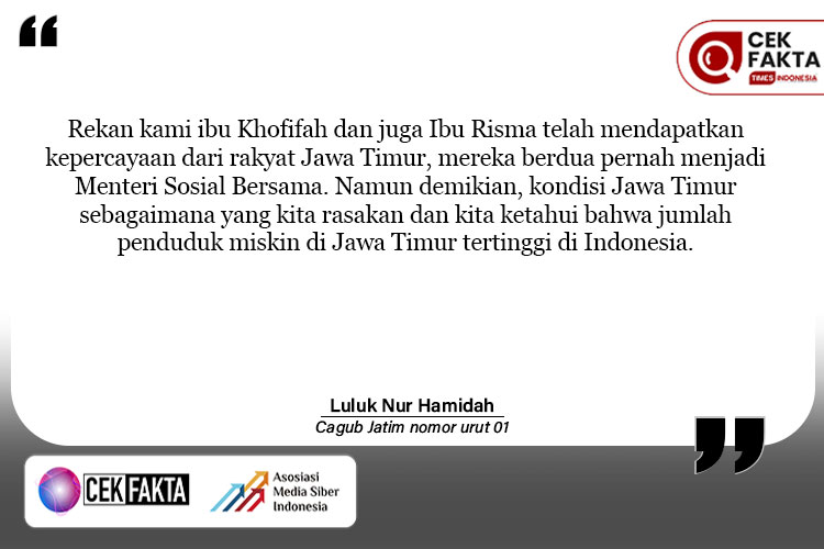 CEK FAKTA: Debat Pilgub Jatim 2024, Luluk Nur Hamidah Sebut Jumlah Penduduk Miskin di Jatim Tertinggi di Indonesia, Benarkah?