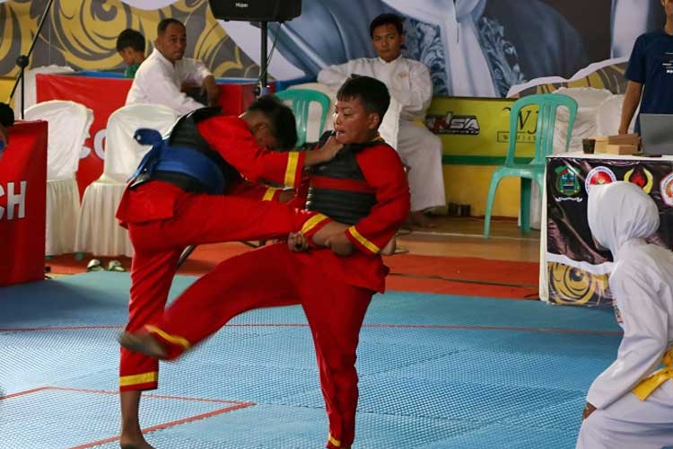 Kompetisi Pencak Silat Kolopaking Camphion Ship Piala Kemenpora 2024 di GOR Jaskon Banjarnegara. (FOTO: Kominfo Banjarnegara For TIMES Indonesia)
