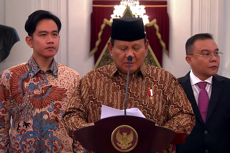 Presiden Prabowo Subianto umumkan nama-nama menteri. (FOTO: YouTube Sekretariat Presiden) 