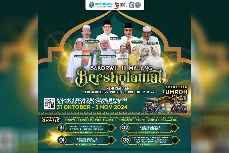 Hadirkan Malang Bersholawat, Bakorwil III Meriahkan HUT ke-79 Provinsi Jatim