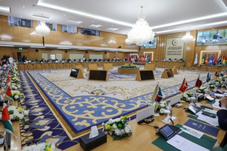 Pemandangan umum aula selama Sidang Luar Biasa Dewan Menteri Luar Negeri Organisasi Kerja Sama Islam (OKI) di Jeddah, Arab Saudi pada tanggal 5 Maret 2024.(FOTO: Anadolu Agency)
