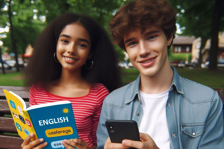 Two teenagers prcaticing their English skills. (Photo: TIMES AI Academy)