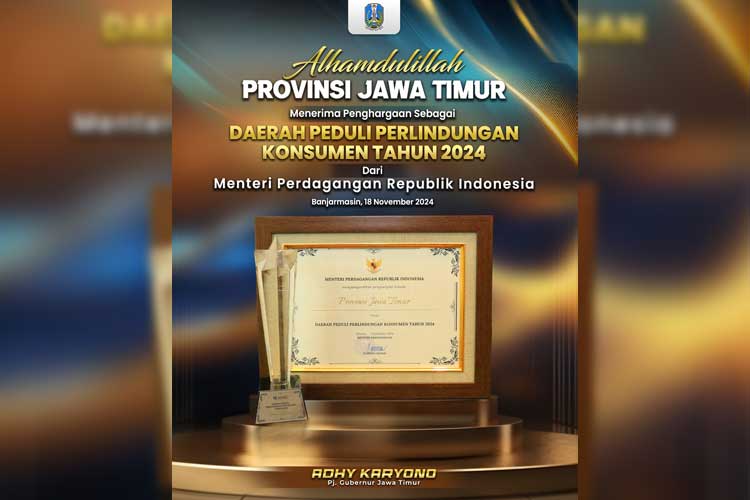 Jatim Dianugerahi Penghargaan Pemda Peduli Konsumen Tahun 2024 