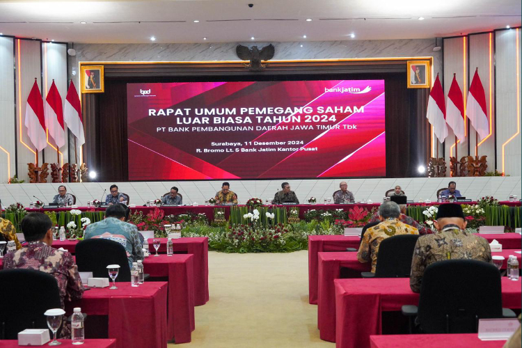 Rapat Umum Pemegang Saham Luar Biasa (RUPSLB) PT Bank Pembangunan Daerah Jawa Timur Tbk (Bank Jatim) Tahun 2024, Rabu (11/12/2024). (Foto: Dok.Humas Bank Jatim)