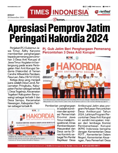 Edisi Jumat, 20 Desember 2024: E-Koran, Bacaan Positif Masyarakat 5.0
