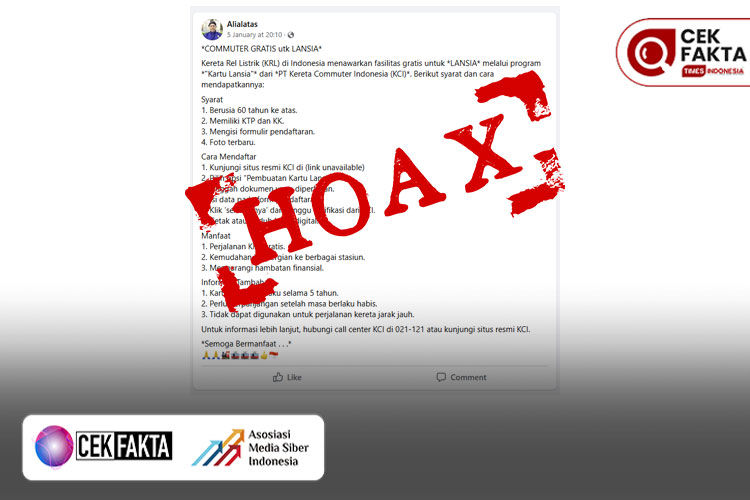 CEK FAKTA: Hoaks, Program Kartu Lansia KRL Gratis 5 Tahun