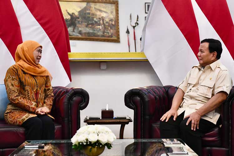 Ketua Umum Pimpinan Pusat (PP) Muslimat Nahdlatul Ulama (NU), Khofifah Indar Parawansa, bersama jajaran pengurus dan panitia Kongres Muslimat NU silaturahmi dengan Presiden RI Prabowo Subianto di Istana Merdeka, Jakarta. (Foto: dok KIP)