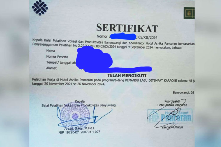 Pemandu Lagu Tempat Karaoke di Banyuwangi Bersertifikat Kemnaker RI