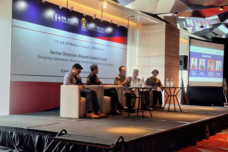 Sekretaris Kementerian Koordinator Bidang Perekonomian Susiwijono Moegiarso saat Peluncuran USABC Sector Overview Report on “Navigating Opportunities: Nurturing Dynamic Economic Policies in Indonesia