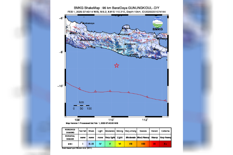 Peta gempa Gunungkidul. (FOTO: BMKG)