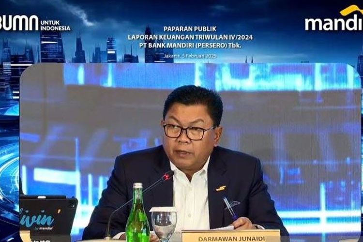 Direktur Utama Bank Mandiri Darmawan Junaidi dalam Konferensi Pers Virtual Paparan Kinerja Kuartal IV 2024 Bank Mandiri di Jakarta, Rabu (5/2/2025). (Foto:  Tangkapan Layar)