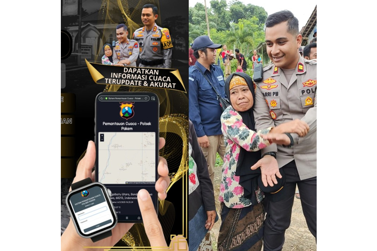 Tampilan website pemantau cuaca inovasi Polsek Pakem. Tampak juga Kapolsek Pakem Iptu Harri Putra Makmur saat bersama warga (FOTO: Dokumen Pribadi)