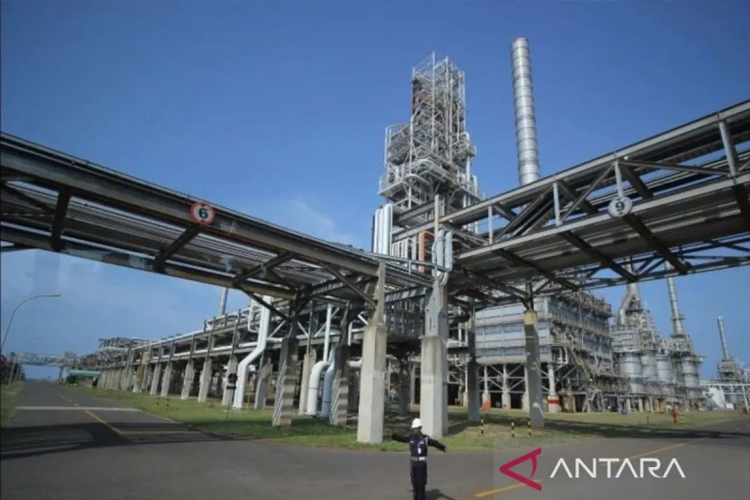 Pekerja beraktivitas di kawasan kilang PT Trans Pacific Petrochemical Indotama (TPPI) di Tuban, Jawa Timur, Sabtu (21/12/2019). (Foto: Antara)