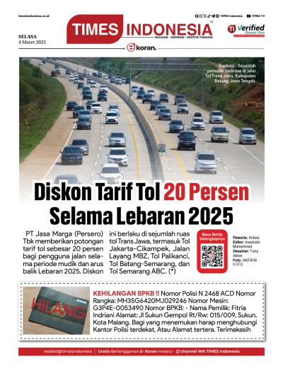 Edisi Selasa, 4 Maret 2025: E-Koran, Bacaan Positif Masyarakat 5.0
