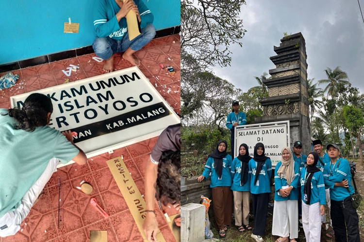 Proses pembuatan plang makam Dusun Mertoyoso dan Plang perbatasan jalan Desa Ngawonggo. (FOTO: AJP TIMES Indonesia)