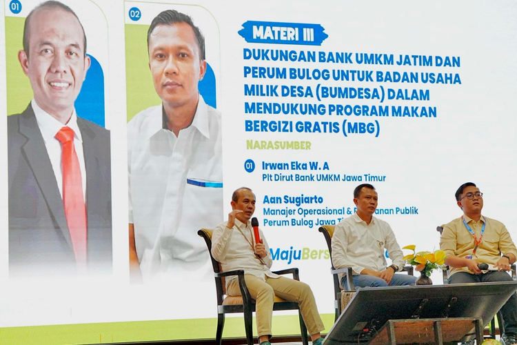 Plt Direktur Utama PT. BPR Jatim (Perseroda) atau Bank UMKM Jatim, Irwan Eka Wijaya Arsyad saat mengisi pelatihan Mitra Klinik BUMDesa Jatim  yang digelar oleh KIP Foundation di Surabaya, Jumat (14/3/2025).