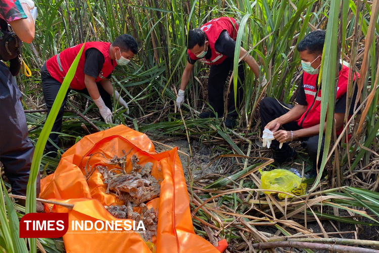 Petugas kepolisian bersama pihak medis melakukan identifikasi kerangka di lokasi kejadian (foto Polres Bantul)