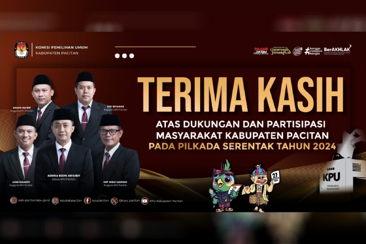 Ucapan terimakasih KPU Pacitan Pilkada serentak 2024 diberikan kelancaran (Foto: dok. KPU Pacitan)