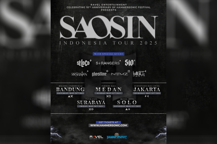 Saosin akan menggebrak panggung di 5 kota besar di Indonesia mulai tanggal 24 Mei 2025. (Foto: Ravel Entertainment)