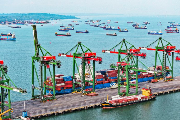Aktivitas bongkar muat peti kemas di pelabuhan Terminal Teluk Lamong Surabaya, beberapa waktu lalu. (FOTO: Antara/HO-TTL)